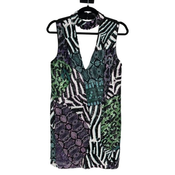 Marciano Animalesque Glow Sequin Cutout Halter Neck V-neck Mini Dress size  XS - Picture 2 of 16